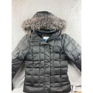 Columbia Women's Puffer Jacket with Faux Fur Hood Black Quilted Down Fill Medium